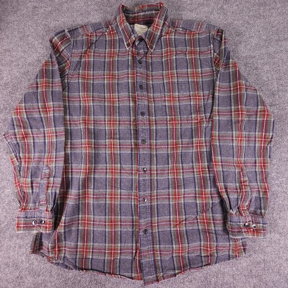 L.L. Bean Other - L.L.Bean Flannel Shirt Mens Large Gray Red Plaid Slightly Fitted Button Front